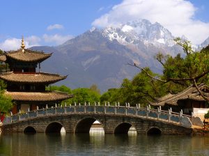 Black Dragon Pool and Jade Dragon Snow mountain (Yulongxui Shan) in Lijiang, Yunnan province of China